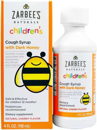 Childrens Cough Syrup with Dark Honey, Natural Cherry Flavor, 4 fl oz (118 ml) by Zarbees-Kosttillskott, Biprodukter, Kall Influensav Hosta