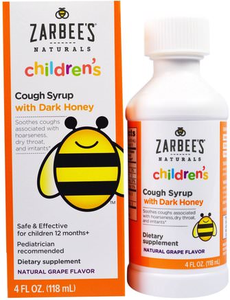 Childrens Cough Syrup with Dark Honey, Natural Grape Flavor, 4 fl oz (118 ml) by Zarbees-Kosttillskott, Biprodukter, Kall Influensav Hosta