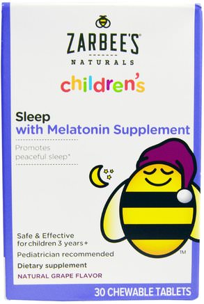 Childrens, Sleep with Melatonin Supplement, Natural Grape, 30 Chewable Tablets by Zarbees-Kosttillskott, Melatoninvätska, Barns Hälsa, Barns Naturläkemedel