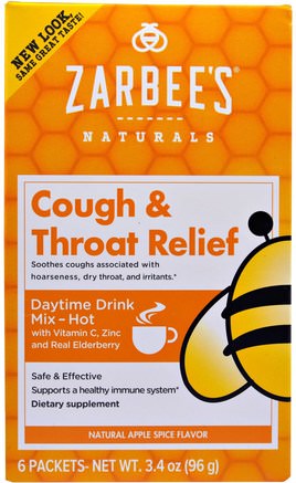 Cough & Throat Relief, Daytime Drink, Apple Spice, 6 Packets, 3.4 oz (96 g) by Zarbees-Hälsa, Kall Influensa Och Virus, Halsvårdspray, Kall Och Influensa