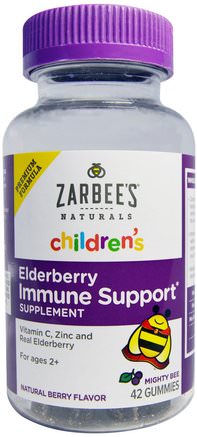 Naturals, Childrens Elderberry Immune Support, Natural Berry Flavor, 42 Gummies by Zarbees-Barns Hälsa, Barngummier