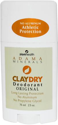 Adama Minerals, Clay Dry Solid Deodorant, Original, 2.5 oz (70 g) by Zion Health-Bad, Skönhet, Deodorant