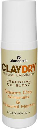 Clay Dry Natural Roll-On Deodorant, 3 oz (89 ml) by Zion Health-Bad, Skönhet, Deodorant, Roll-On Deodorant