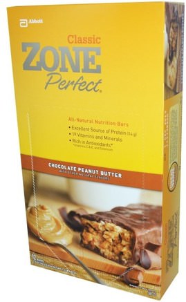 Classic, All-Natural Nutrition Bars, Chocolate Peanut Butter, 12 Bars, 1.76 oz (50 g) Each by ZonePerfect-Kosttillskott, Näringsrika Barer