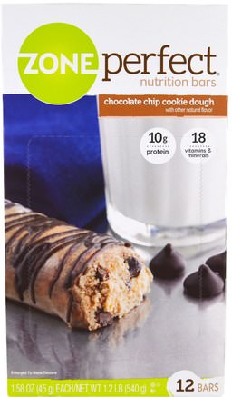Nutrition Bars, Chocolate Chip Cookie Dough, 12 Bars, 1.58 oz (45 g) Each by ZonePerfect-Sport, Protein Barer, Snacks, Hälsosam Tilltugg