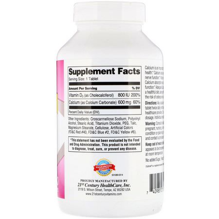 Kalcium Plus Vitamin D, Kalcium, Mineraler, Kosttillskott: 21st Century, 600+D3, Calcium Supplement, 400 Caplets