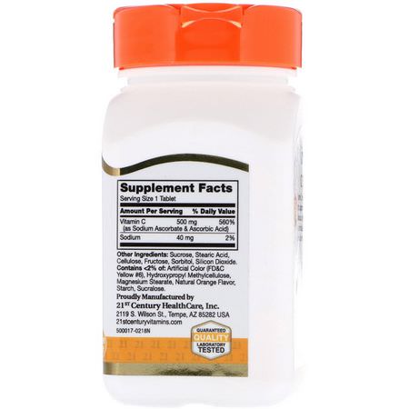 Influensa, Hosta, Förkylning, C-Vitamin: 21st Century, Chewable C, 500 mg, 110 Orange Flavored Tablets