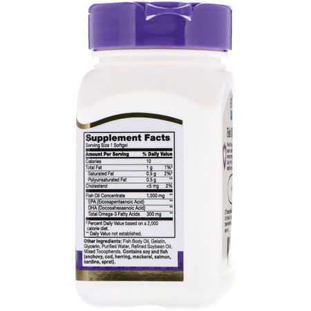 Omega-3 Fiskolja, Omegas Epa Dha, Fiskolja, Kosttillskott: 21st Century, Fish Oil, 1000 mg, 60 Softgels
