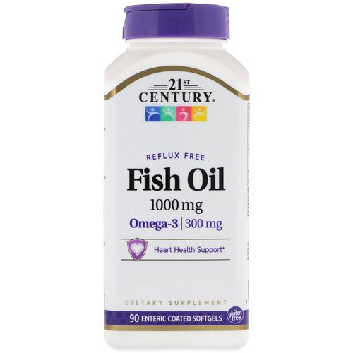 21st Century, Fish Oil, Reflux Free, 1,000 mg, 90 Enteric Coated Softgels Review