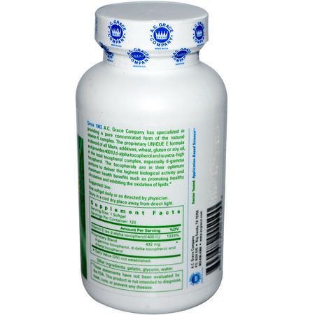 E-Vitamin, Vitaminer, Kosttillskott: A.C. Grace Company, Unique E, 120 Softgels