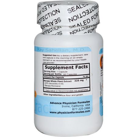 Bacopa, Adaptogens, Homeopati, Örter: Advance Physician Formulas, Bacopa Extract, 225 mg, 60 Capsules