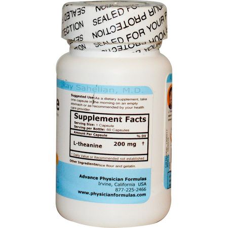 Lugn, L-Teanin, Aminosyror, Kosttillskott: Advance Physician Formulas, L-Theanine, 200 mg, 60 Capsules