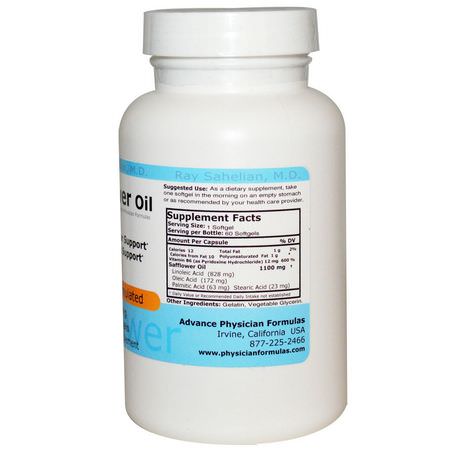 Safflorolja, Vikt, Kost, Kosttillskott: Advance Physician Formulas, Safflower Oil, 1100 mg, 60 Softgels