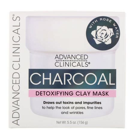 Clay Masks, Peels, Face Masks, Beauty: Advanced Clinicals, Charcoal, Detoxifying Clay Mask, 5.5 oz (156 g)