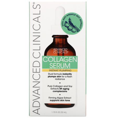 Kollagen, Hydrering, Serum, Behandlingar: Advanced Clinicals, Collagen, Instant Plumping Serum, 1.75 fl oz (52 ml)