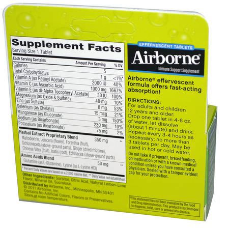 Influensa, Hosta, Kall, Vitamin C: AirBorne, Blast of Vitamin C, Lemon-Lime, 10 Effervescent Tablets