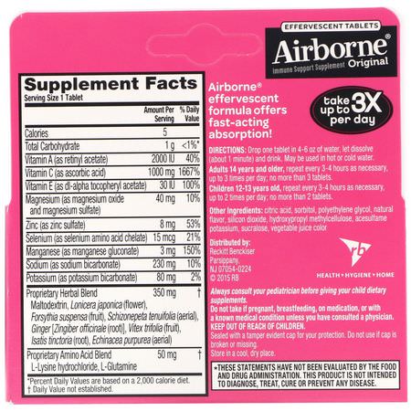 Influensa, Hosta, Förkylning, Vitamin C: AirBorne, Blast of Vitamin C, Pink Grapefruit, 10 Effervescent Tablets