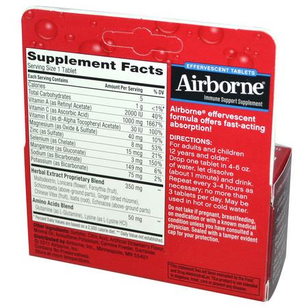Influensa, Hosta, Förkylning, C-Vitamin: AirBorne, Blast of Vitamin C, Very Berry, 10 Effervescent Tablets