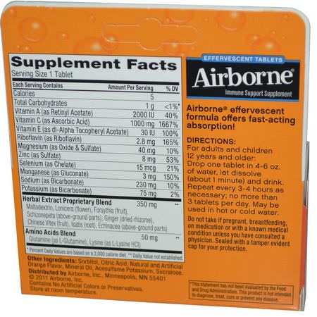 Influensa, Hosta, Förkylning, C-Vitamin: AirBorne, Blast of Vitamin C, Zesty Orange, 10 Effervescent Tablets