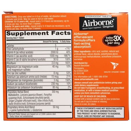 Influensa, Hosta, Förkylning, C-Vitamin: AirBorne, Original, Immune Support, Blast of Vitamin C, Zesty Orange, 3 Tubes, 10 Effervescent Tablets Each