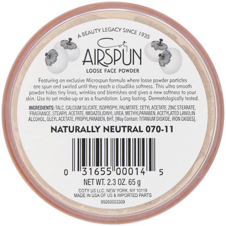 Ställa In Spray, Pulver, Ansikte, Smink: Airspun, Loose Face Powder, Naturally Neutral 070-11, 2.3 oz (65 g)