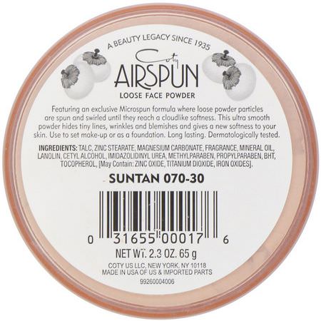 Ställa In Spray, Pulver, Ansikte, Smink: Airspun, Loose Face Powder, Suntan 070-30, 2.3 oz (65 g)