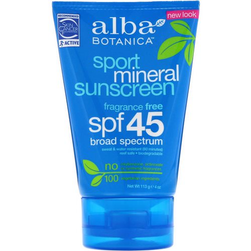 Alba Botanica, Sport Mineral Sunscreen, SPF 45, 4 oz (113 g) Review