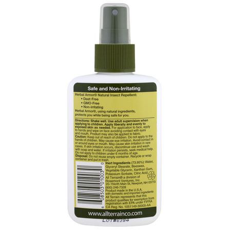Insektsmedel, Bug, Bad: All Terrain, Herbal Armor, Natural Insect Repellent Deet-Free Pump Spray, 4 fl oz (120 ml)