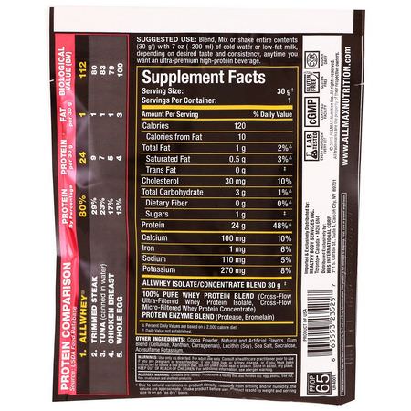 Vassleprotein, Idrottsnäring: ALLMAX Nutrition, AllWhey Gold, 100% Whey Protein + Premium Whey Protein Isolate, Chocolate, 1.06 oz (30 g)