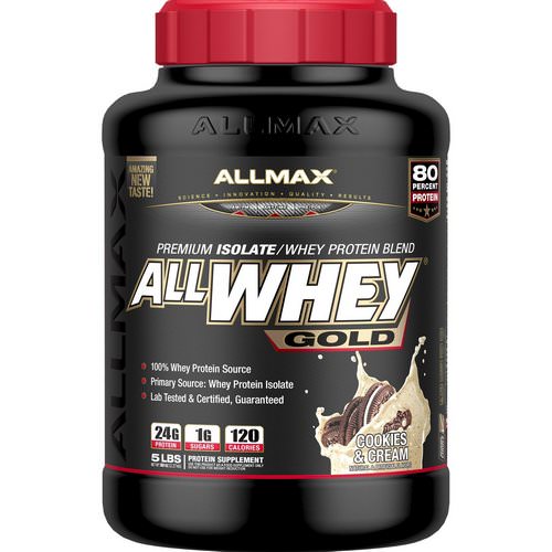 ALLMAX Nutrition, AllWhey Gold, 100% Whey Protein + Premium Whey Protein Isolate, Cookies & Cream, 5 lbs (2.27 kg) Review