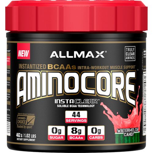 ALLMAX Nutrition, AMINOCORE, BCAA, 8G BCAAs, 100% Pure 45:30:25 Ratio, Gluten Free, Watermelon Candy, 1.02 lb (462 g) Review