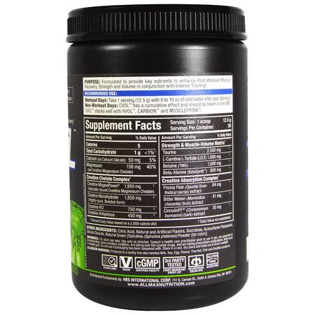 Aminosyror, Kosttillskott, Kreatin: ALLMAX Nutrition, C:VOL, Professional-Grade Creatine + Taurine + L-Carnitine Complex, Coconut Lime Mojito, 13.2 oz (375 g)