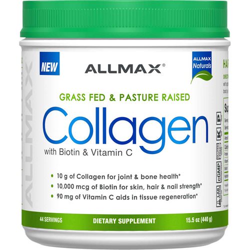 ALLMAX Nutrition, Grass Fed & Pasture Raised Collagen with 10,000 mcg Biotin + 90 mg Vitamin C, 15.5 oz (440 g) Review