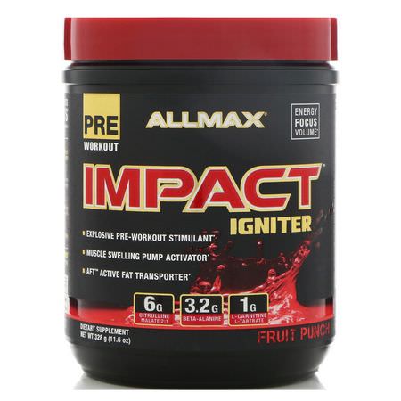 Citrulline Malate, Kväveoxid, Koffein, Stimulerande: ALLMAX Nutrition, Impact Igniter Pre-Workout, Fruit Punch, 11.6 oz (328 g)