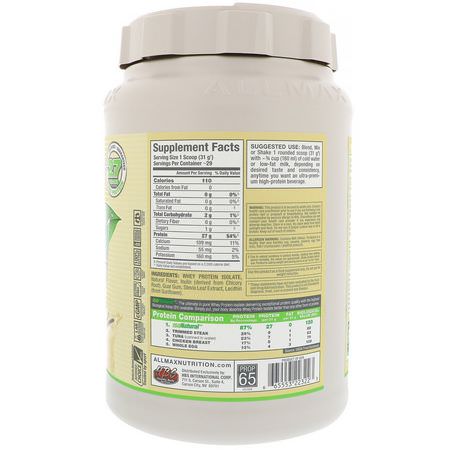Vassleprotein, Idrottsnäring: ALLMAX Nutrition, IsoNatural, Pure Whey Protein Isolate, Vanilla, 2 lbs (907 g)