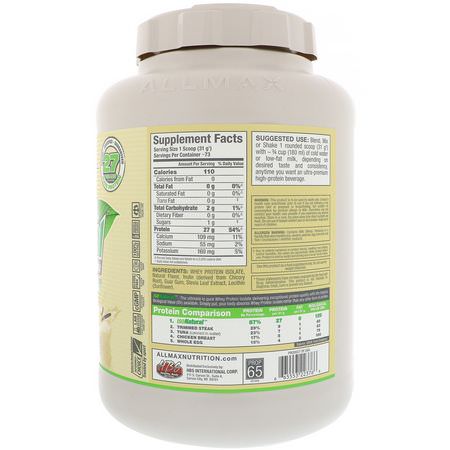 Vassleprotein, Idrottsnäring: ALLMAX Nutrition, IsoNatural, Pure Whey Protein Isolate, Vanilla, 5 lbs (2.27 kg)