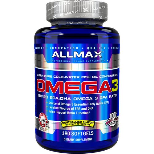ALLMAX Nutrition, Omega-3 Fish Oil, Ultra-Pure Cold-Water Fish Oil, 180 Softgels Review