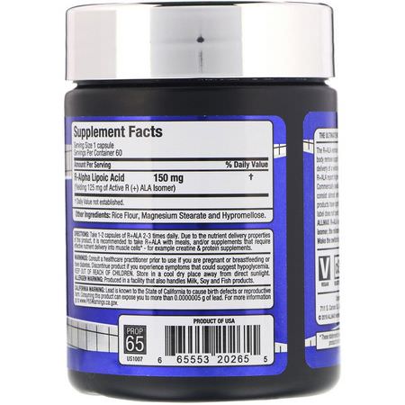 Alpha Lipoic Acid, Antioxidants, Supplements: ALLMAX Nutrition, R+ALA, R-Alpha Lipoic Acid Yielding 125 mg of Active R (+) ALA Isomer, 150 mg, 60 Vegan Capsules