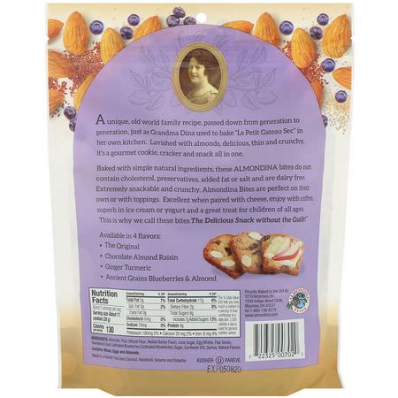 Crackers, Cookies, Snacks: Almondina, Almond Bites, Ancient Grains Blueberries & Almonds, 5 oz (142 g)