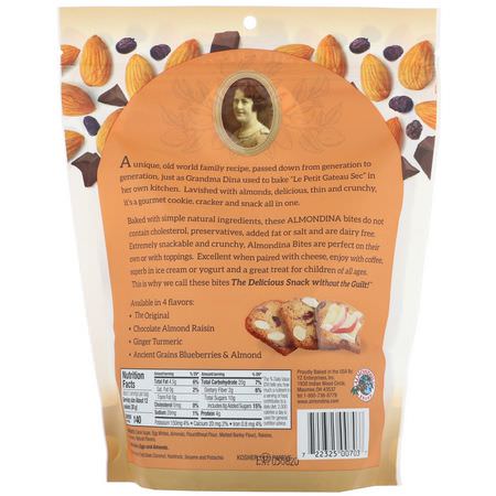 Crackers, Cookies, Snacks: Almondina, Almond Bites, Chocolate Almond Raisin, 5 oz (142 g)
