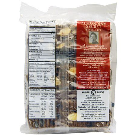 Crackers, Cookies, Snacks: Almondina, Choconut, Almond and Chocolate Biscuits, 4 oz (113 g)