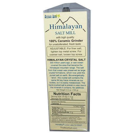 Himalaya Rosa Salt, Kryddor, Örter: Aloha Bay, Salt Mill, with Adjustable Ceramic Grinder, 3.5 oz (100 g)