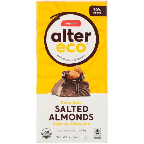 Alter Eco, Organic Chocolate Bar, Deep Dark Salted Almonds, 2.82 oz (80g) Review