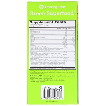 Superfoods, Greener, Kosttillskott: Amazing Grass, Green Superfood, Energy, Lemon Lime Flavor, 15 Individual Packets, 0.24 oz (7 g) Each