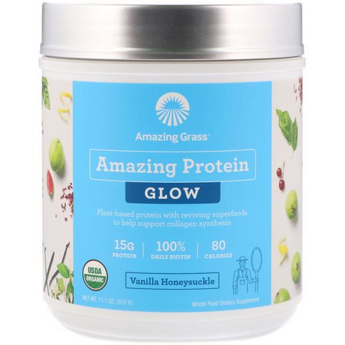 Amazing Grass, Organic Amazing Protein with Biotin, Glow, Vanilla Honeysuckle, 11.1 oz (315 g) Review