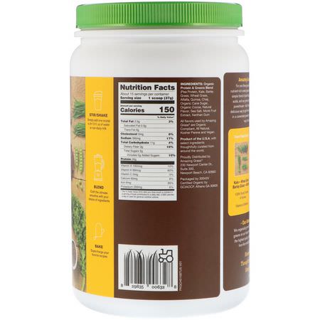 Grönkål, Superfoods, Gröna, Kosttillskott: Amazing Grass, Organic Protein & Kale Powder, Plant Based, Smooth Chocolate, 1.2 lbs (555 g)