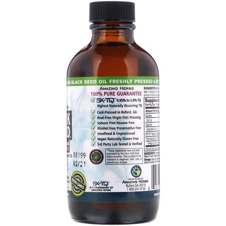 Svartfrö, Homeopati, Örter: Amazing Herbs, Black Seed, 100% Pure Cold-Pressed Black Cumin Seed Oil, 4 fl oz (120 ml)
