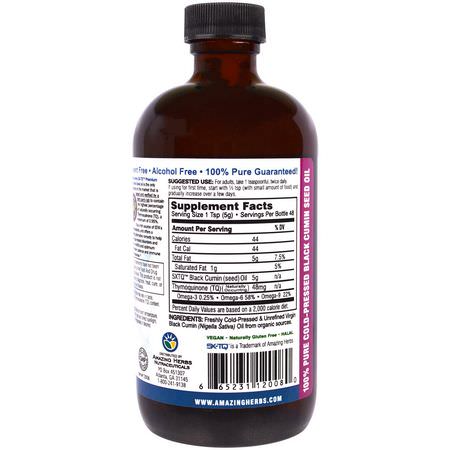 Svartfrö, Homeopati, Örter: Amazing Herbs, Black Seed, 100% Pure Cold-Pressed Black Cumin Seed Oil, 8 fl oz (240 ml)