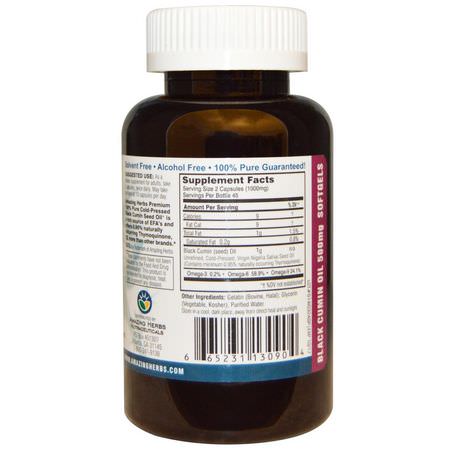 Svartfrö, Homeopati, Örter: Amazing Herbs, Black Seed, 500 mg, 90 Softgel Capsules