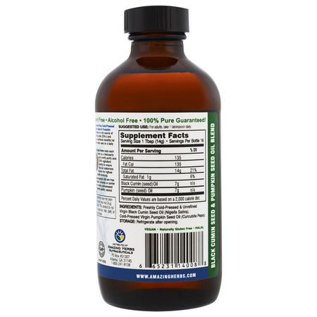 Pumpafröolja, Omegas Epa Dha, Fiskolja, Kosttillskott: Amazing Herbs, Black Seed Oil Blend with Pure Cold-Pressed Pumpkin Seed Oil, 8 fl oz (240 ml)